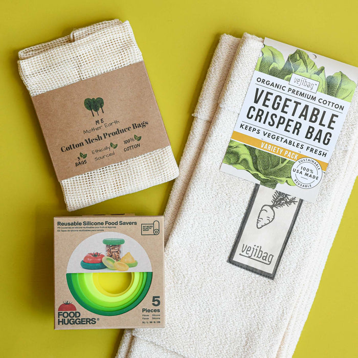 VejiBag + Food Huggers + Mesh Cotton Produce Bag Set