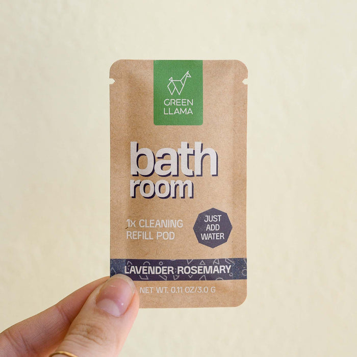 Compostable pouch with PVA cleaning pod inside. Bathroom. By Green Llama. Made in Johnson City, TN.