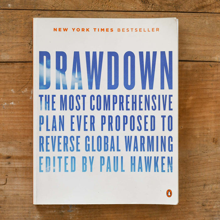 Book from Penguin books. Drawdown by Paul Hawkin. Reverse Global Warming.