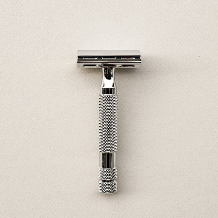 Rockwell 2c safety razor in white chrome.
