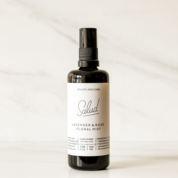 Salud lavender and rose floral mist. Holistic toner. Made int he USA. Glass bottle.