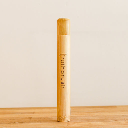 Bamboo truthbrush case standing solo.