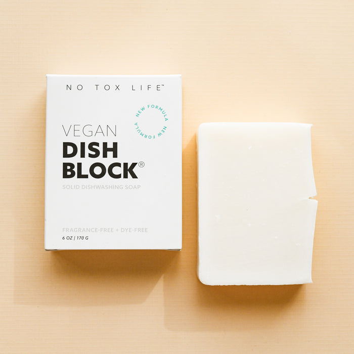 Vegan Dish Washing Block by No Tox Life. Zero waste dish soap. Solid dish soap. Vegan. Unpackaged and in packaging.