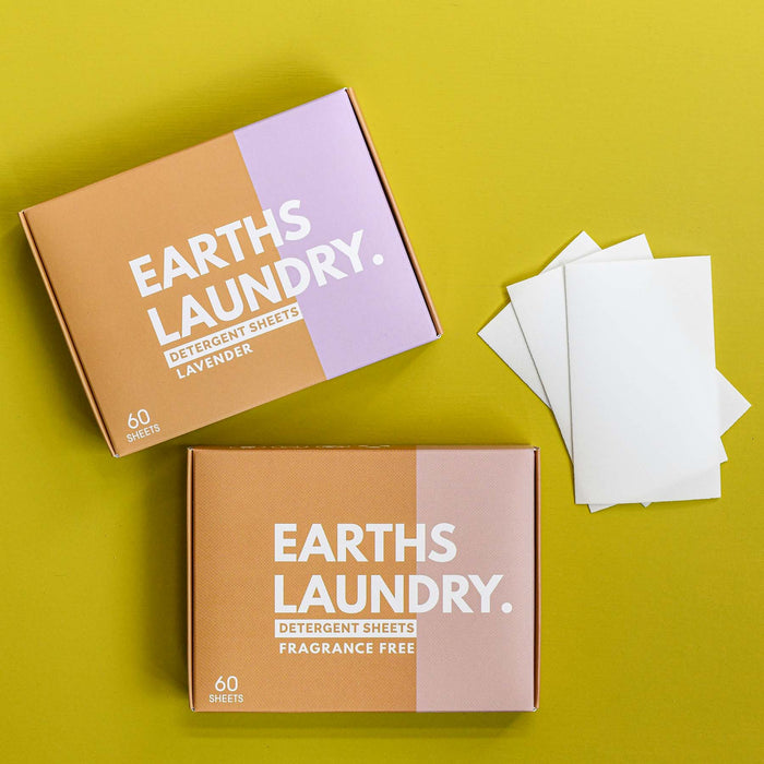 Laundry detergent sheets in lavender or fragrance-free. Great for everyday or travel.