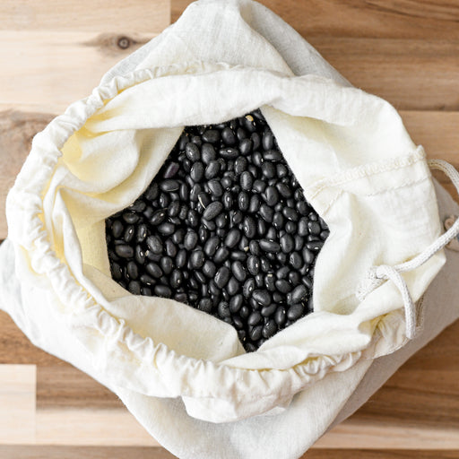 Muslin organic cotton produce bag with beans. 