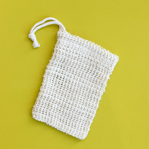 Sisal soap sack with drawstring.