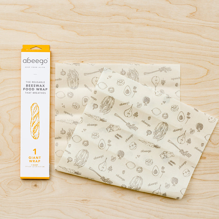Abeego giant wrap.  Packaging and the product unwrapped. From Abeego.