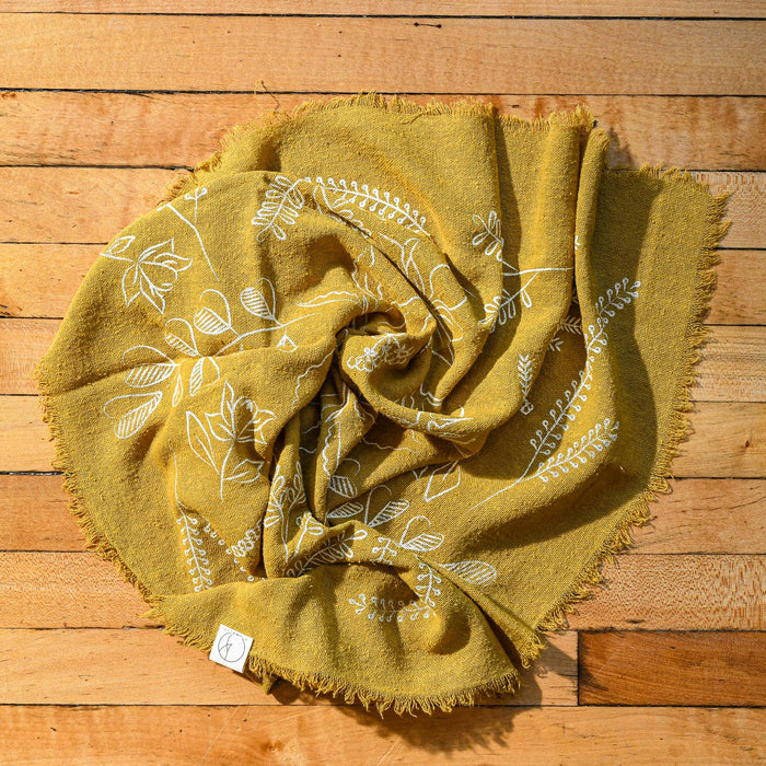 Botanical print dessert gold plant died raw silk bandana.