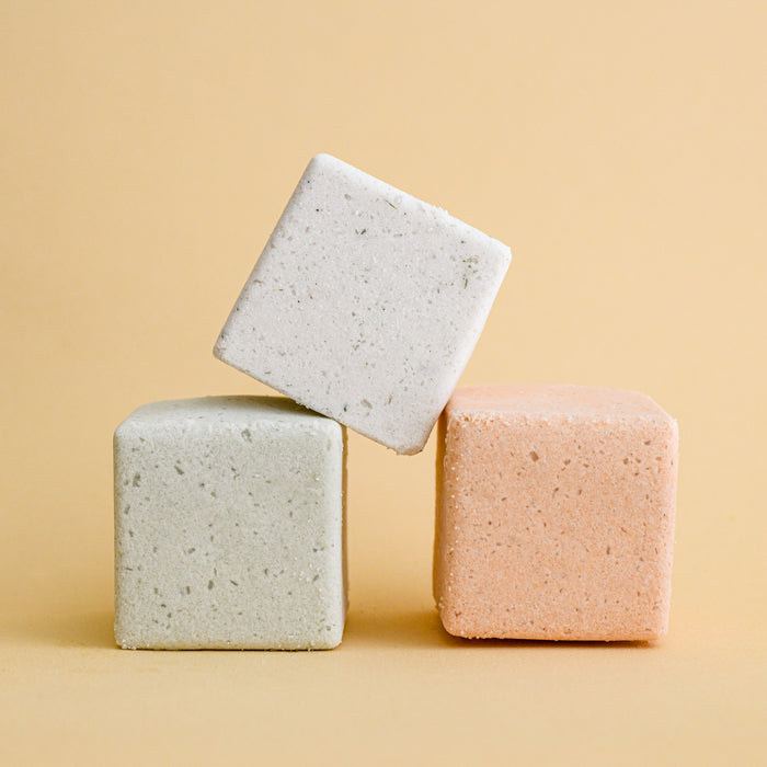 Hand made bath bomb cubes from Asheville, NC. Three scents include eucalyptus, lavender and geranium lavender.
