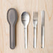 Stainless steel cutlery set for travel in plastic case for easy cleaning. Made by Black and Blum. 