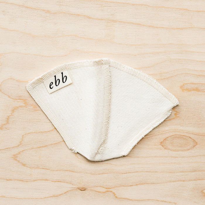 Reusable coffee filter organic cotton with waste free packaging. From Ebb. Unpackaged. 