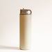 Beige stainless steel insulated water bottle with a folding spout and loop handle attachment. Kinto brand.