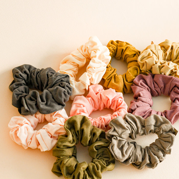 Various colored organic cotton scrunchies. By kooshoo. 