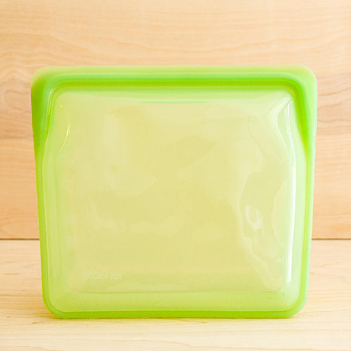 Stasher silicone medical and food grade safe reusable plastic bags. Mega stand up in Green.