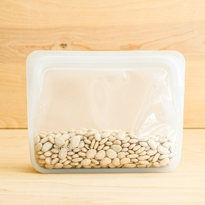 Stasher silicone medical and food grade safe reusable plastic bags. Mini stand up in Clear.