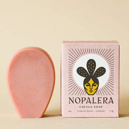 Packaged and unpackaged Jasmine cactus soap. From Nopalera. Flor De Mayo.