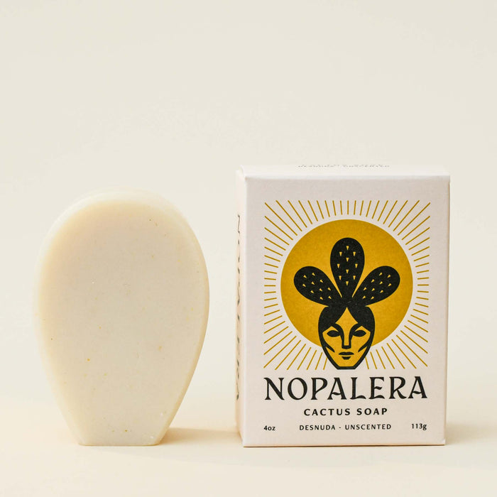Packaged and unpackaged unscented cactus soap. From Nopalera. Desunda.