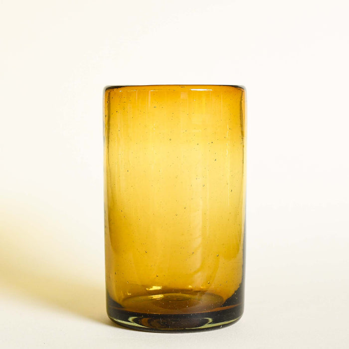 Amber recycled drinking glass from Mexico. 