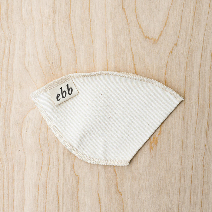 Reusable coffee filter organic cotton with waste free packaging. From Ebb. Unpackaged. 