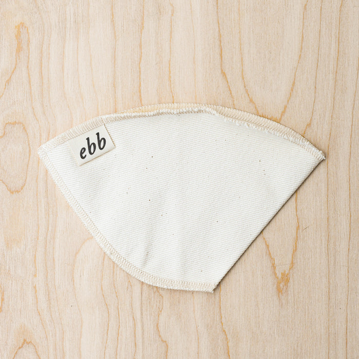 Reusable coffee filter organic cotton with waste free packaging. From Ebb. Unpackaged. 