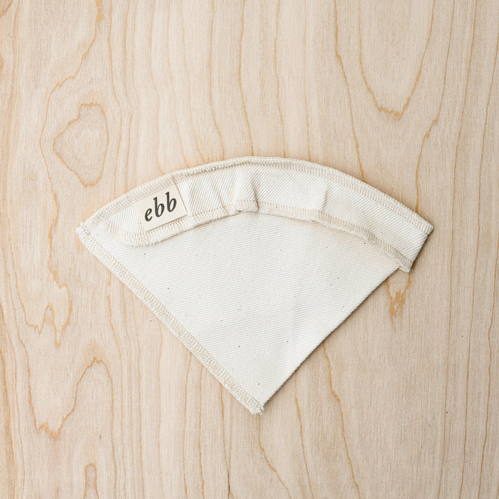 Reusable coffee filter organic cotton with waste free packaging. From Ebb. Unpackaged. 