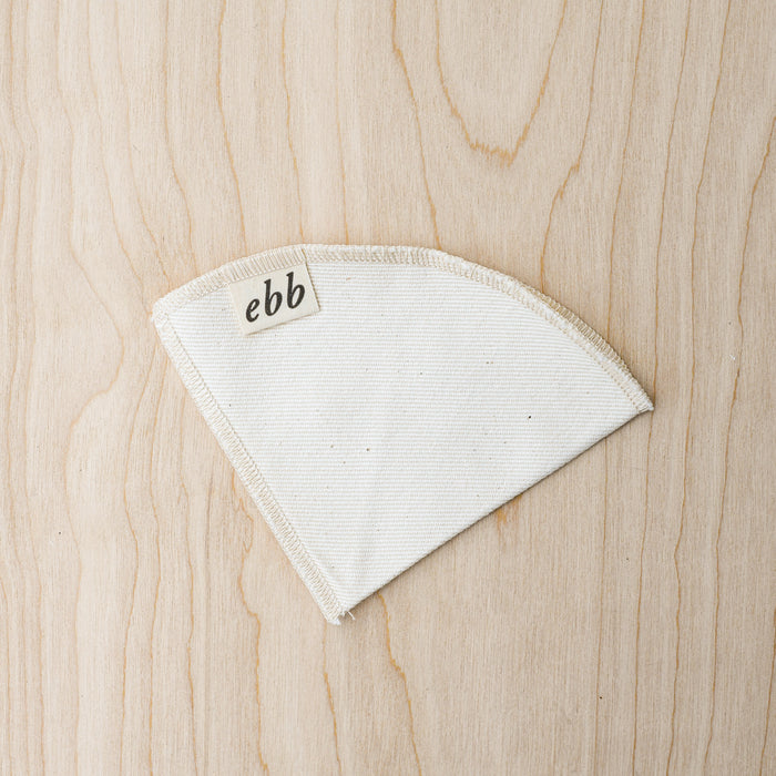 Reusable coffee filter organic cotton with waste free packaging. From Ebb. Unpackaged. 