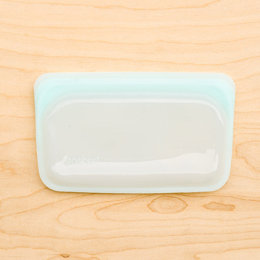Stasher silicone medical and food grade safe reusable plastic bags. Snack flat bags in Sky.