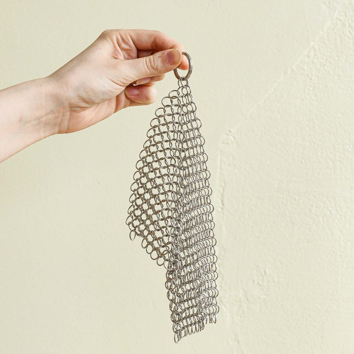 Stainless Steel chainmail pot scrubber. With hanging ring.