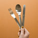 Metal cutlery set. Knife, spoon, fork. By Black and Blum.