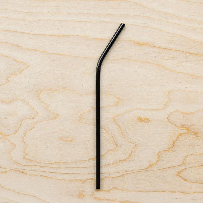 Bent stainless steel black straw.