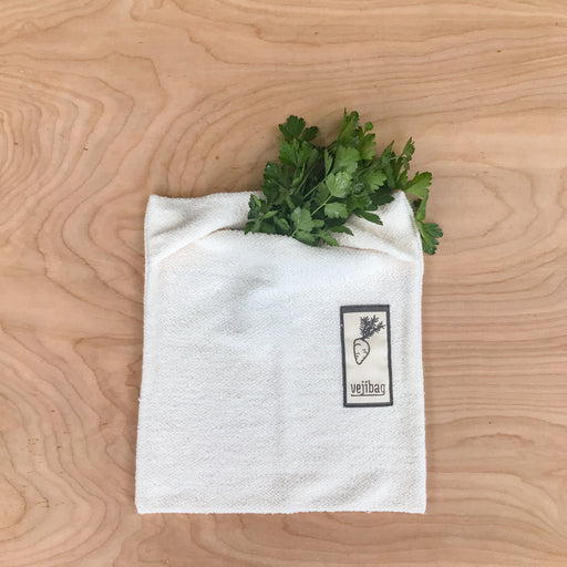 Cotton veggie crisper bags. Vejibag zero waste and plastic free. Keep vegetables fresh for longer.  Standard size with Cilantro. 