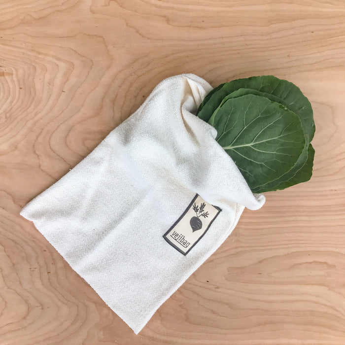 Cotton veggie crisper bags. Vejibag zero waste and plastic free. Keep vegetables fresh for longer. Large with Collards. 