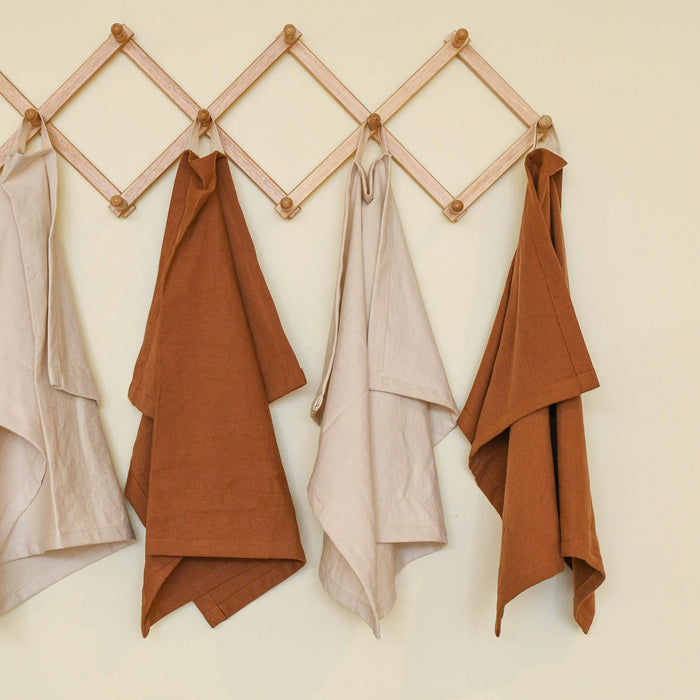 Terra Cotta and Natural organic cotton dish towels. Hanging loop. Ronny Bass and Ware collaboration. 